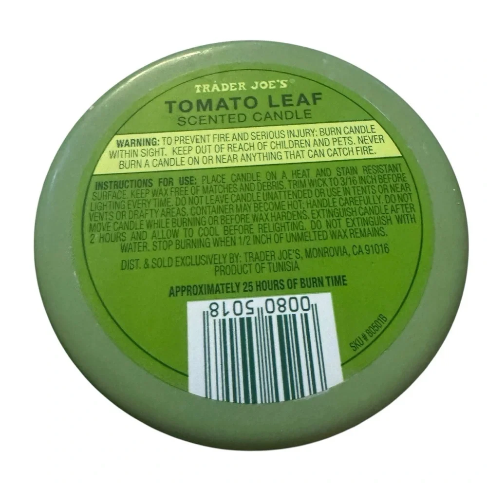 Soy wax coconut beewax blends candle Tomato Leaf in sage tin Trader Joe’s 5.3oz